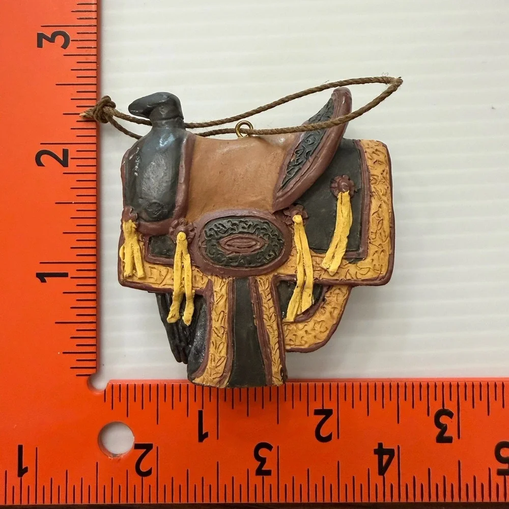 Vintage Western Cowboy Boot & Saddle Christmas Tree Ornament Set Of 2 Rustic